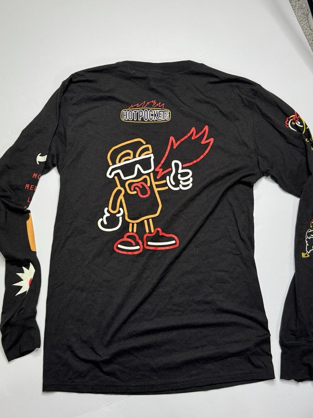 Hot Pockets x Hot Ones Hanes Mens S Black Promo Graphic Long Sleeve Pocket Tee